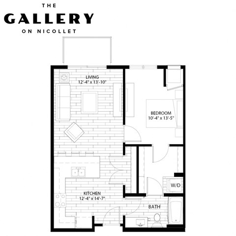 Floor plan for 1 bed, 1 bath, 805 sqft